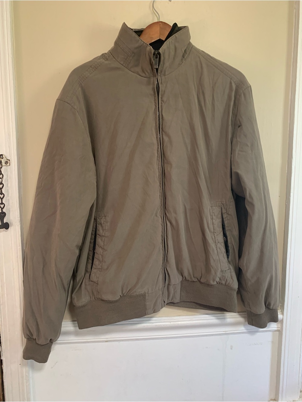 Weatherproof Men's Large Tan Microfiber Fleece Bomber Jacket Coat FLAWED L